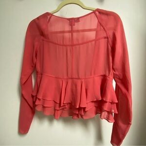 Moda International Y2K silk tiered ruffle cardigan